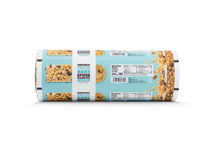 blue printed roll stock film for bar wrappers